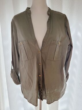 Zara Olive Green Button- Front Shirt